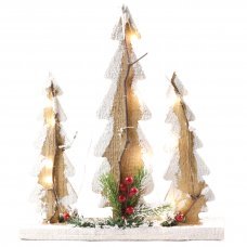 Χριστουγεννιάτικα Ξύλινα Διακοσμητικά Δεντράκια με Γκι και 10 LED, Καφέ (40cm)